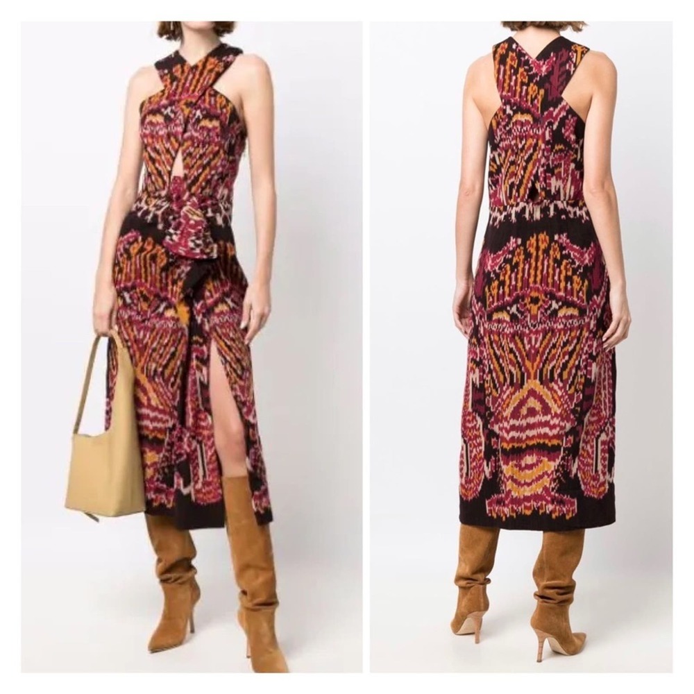 Ulla Johnson Amayah Halter Midi Dress in Brown Ikat Size 4